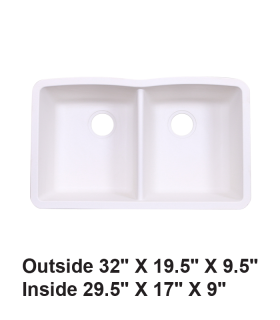 LS-GC88A Undermount Double Bowl 50/50 Granite Composite Sink White